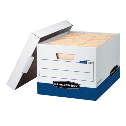 Bankers Box® R Kive® FastFold® Heavy-Duty Storage Boxes, Letter/Legal Size, 15“D x 12" x 10", White/Blue, Case Of 4 -724303
