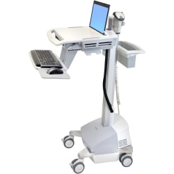Ergotron StyleView EMR Cart with LCD Pivot, SLA Powered - 35 lb Capacity - 4 Casters - Plastic, Aluminum, Zinc Plated Steel - 22.4" Width x 31" Depth x 65.1" Height - Gray, White, Polished Aluminum