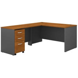 Bush Business Furniture 60"W L-Shaped Corner Desk With 3-Drawer Mobile File Cabinet, Natural Cherry/Graphite Gray, Standard Delivery