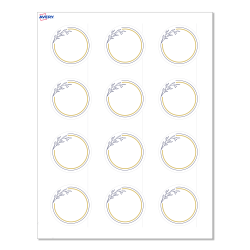 Avery® Print-To-The-Edge Labels With Sure Feed® Technology, S00-D2Z-PRWMP10, Round, 2", Matte White, Preprinted Gold & Navy Border with Florals Design, Pack Of 120