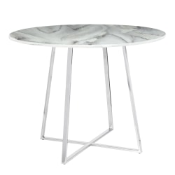 LumiSource Cosmo Marble Dining Table, 31"H x 39-1/2"W x 39-1/2"D, White/Chrome