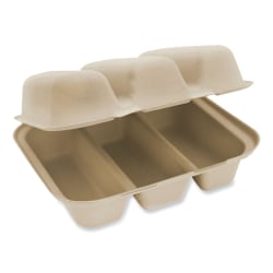 World Centric® Fiber Hinged Containers, 2-15/16"H x 8-13/16"W x 8-1/4"D, Natural, Pack Of 300 Containers