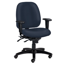 WorkPro® 4X4 498SL Ergonomic Antimicrobial Vinyl Low-Back Multi-Function Task Chair, Navy/Black