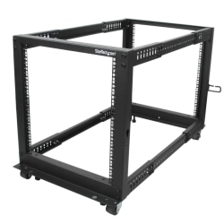 StarTech.com 12U Adjustable Depth Open Frame 4 Post Server Rack w/ Casters/Levelers and Cable Management Hooks - 4POSTRACK12U