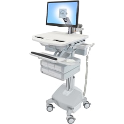 Ergotron StyleView Cart with LCD Arm, LiFe Powered, 4 Drawers - 4 Drawer - 34 lb Capacity - 4 Casters - Aluminum, Plastic, Zinc Plated Steel - White, Gray, Polished Aluminum