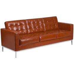 Flash Furniture HERCULES Lacey Series Contemporary Button Tufted Leathersoft Sofa with Integrated Stainless Steel Frame, Cognac