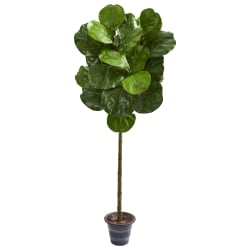 Nearly Natural 4' Fiddle Leaf Artificial Tree With Decorative Planter, 4'H x 15"W x 15"D, Black/Green