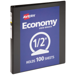 Avery® Economy View 3-Ring Binder, 1/2" Round Rings, Black