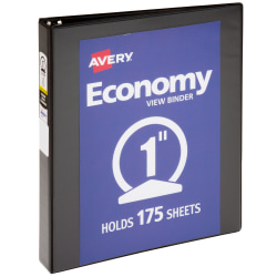 Avery® Economy View 3 Ring Binder, 1 Inch Round Rings, Black, 1 Binder