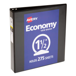 Avery® Economy View 3-Ring Binder, 1 1/2" Round Rings, Black