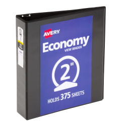 Avery® Economy View 3-Ring Binder, 2" Round Rings, 39% Recycled, Black