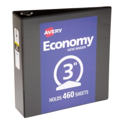 Avery® Economy View 3-Ring Binder, 3" Round Rings, Black