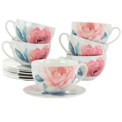 Martha Stewart Ceramic Floral Cup And Saucer Set, White