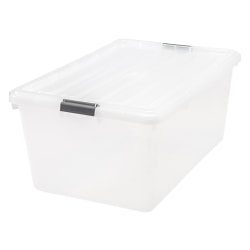 IRIS® Buckle Down Plastic Storage Container With Built-In Handles And Snap Lid, 68 Quarts, 11 3/4" x 17 1/4" x 26 1/8", Clear