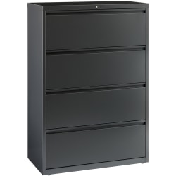 Lorell® 36"W Lateral 4-Drawer File Cabinet, Metal, Charcoal