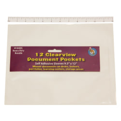 Ashley Productions Document Pockets, 9 1/2" x 12", Clear, 12 Pockets Per Pack, Set Of 3 Packs