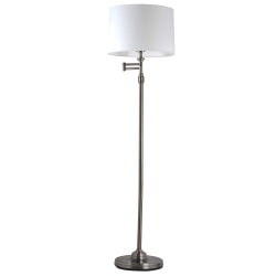 Adesso Simplee Aaron Swing Arm Floor Lamp, 57-2/5"H, White Textured Linen Shade/Antique Pewter Base