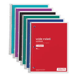 Just Basics® Wirebound Notebook, 8" x 10 1/2", 1 Subject, Wide Ruled, 70 Sheets, Assorted Colors, Pack Of 6