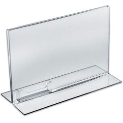 Azar Displays Double-Foot Acrylic Sign Holders With Attached Business Card Pockets, 8 1/2" x 11", Clear, Pack Of 10