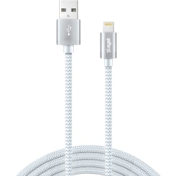 XYST Charge and Sync USB to Lightning® Braided Cable, 10 Ft. (White) - 10 ft Lightning/USB Data Transfer Cable for iPhone, iPod, iPad, Charger - First End: 1 x Lightning - Male - Second End: 1 x USB Type A - Male - MFI - White
