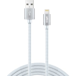 XYST Charge and Sync USB to Lightning® Braided Cable, 10 Ft. (White) - 10 ft Lightning/USB Data Transfer Cable - XYSL10604B