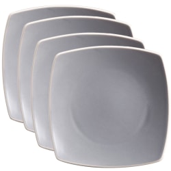 Hometrends Soho Lounge 4-Piece Square Stoneware Salad Plate Set, 7-7/16", Gray