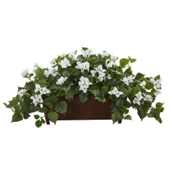 Nearly Natural Bougainvillea 18"H Artificial Plant With Decorative Planter, 18"H x 40"W x 22"D, White/Brown