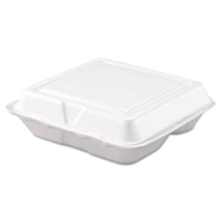 Dart® Hinged-Lid Carryout Food Containers, 3 Compartments, 2 5/16"H x 7 1/2"W x 8"D, White, Pack Of 200