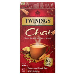 Twinings of London Chai Tea Bags, 1.76 Oz, Carton Of 25