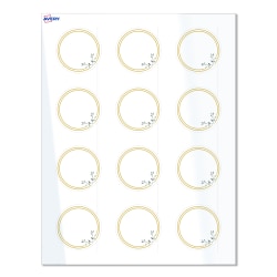 Avery® Print-To-The-Edge Labels With Sure Feed® Technology, S00-D2N-PRWGP10, Round, 2", Glossy White, Preprinted Double Gold Border with Florals Design, Pack Of 120