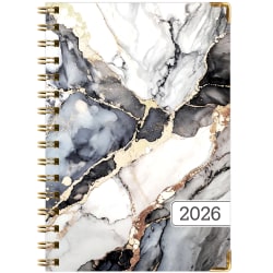 2025-2026 Global Excello Brands Hardcover Fashion Weekly/Monthly Planner, 5-1/2" x 8", Black Gold Marble, November 2025 To December 2026