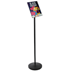 Azar Displays Floor Pedestal Frame Plastic Vertical/Horizontal Sign Holder, 51"H x 11"W x 11"D, Black