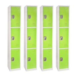 Alpine Large 3-Tier Steel Lockers, 72"H x 12"W x 12"D, Green, Pack Of 4 Lockers