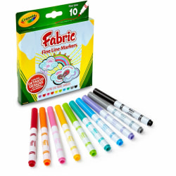 Crayola® Bright Fabric Markers, Set Of 10, Fine Point, Assorted Colors