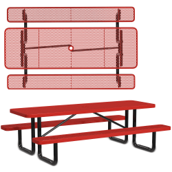 Leisure Craft Rectangle Outdoor Picnic Table, 29-11/16"H x 96"W x 62"D, Black/Red