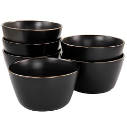 Elama Paul 6-Piece Stoneware Bowl Set, Matte Black/Gold