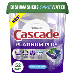 Cascade Platinum Plus ActionPacs Dishwasher Detergent Pods, Fresh Scent, 28.4 Oz, Box Of 52 Pods