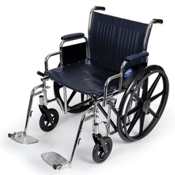 Medline Extra-Wide Wheelchair, Swing Away, 24" Seat, Navy/Chrome