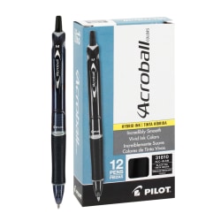 Pilot® Acroball Colors Retractable Advanced Ink Pens, Medium Point, 1.0 mm, Black Barrel, Black Ink, Pack of 12 Pens