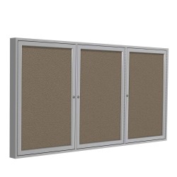 Ghent Traditional 3-Door Enclosed Fabric Bulletin Board, 48" x 96", Taupe, Satin Aluminum Frame
