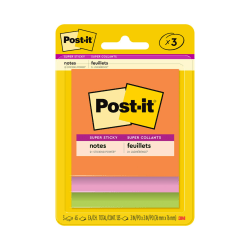 Post-it® Super Sticky Notes, 3 in x 3 in, 3 Pads, 45 Sheets/Pad, 2x the Sticking Power, Energy Boost Collection