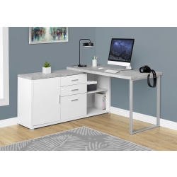 Monarch Specialties 71"W L-Shaped Corner Desk With Cabinet, Gray Cement/White