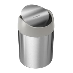 simplehuman Mini Round Steel Trash Can, 7-3/8"H x 5"W x 5"D, 1.6 Qt, Stainless Steel