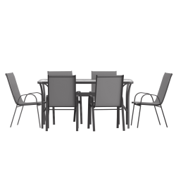 Flash Furniture Brazos 7 Piece Commercial Grade Patio Dining Set with Flex Comfort Material Seats and Backs, Gray - TLH94B303CG