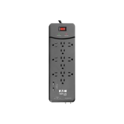 Tripp Lite Protect It! TLP128TTUSBB 12-Outlet Surge Protector with 2 USB Ports, 8’ Cord Length, Black