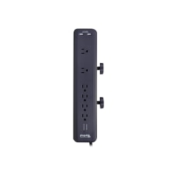 Plugable 6 AC Outlet Surge Protector with Clamp Mount for Workbench or Desk - Built-In 10.5W 2-Port USB Power for Android, Apple iOS, and Windows Mobile Devices