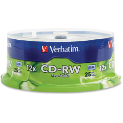Verbatim CD-RW 700MB 4X-12X High Speed Discs With Branded Surface, Spindle Of 25