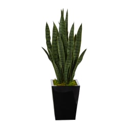 Nearly Natural Sansevieria 40"H Artificial Plant With Metal Planter, 40"H x 13"W x 13"D, Green/Black