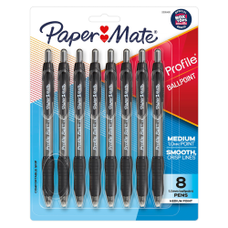 Paper Mate Ballpoint Pen, Profile Retractable Pen, Medium Point (1.0mm), Black, 8 Count
