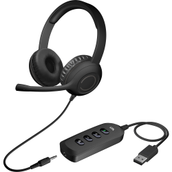 Cyber Acoustics Stereo Headset with USB & 3.5mm - Stereo - Mini-phone (3.5mm), USB Type A - Wired - 20 Hz - 20 kHz - Over-the-head - Binaural - Circumaural - 5 ft Cable - Noise Cancelling, Uni-directional Microphone - Black